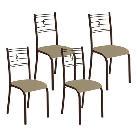 Kit 4 Cadeiras Paraty Corino Creme Tubo Marrom Cafe