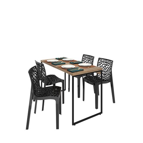 Mesa de Jantar Industrial 4 Lugares 120x60 Econômica L/p + 4 Cadeiras Gruvyer Preto Fosco Design Mod