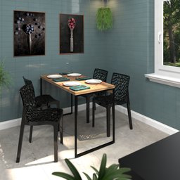 Mesa de Jantar Industrial 4 Lugares 120x60 Econômica L/p + 4 Cadeiras Gruvyer Preto Fosco Design Mod - 3