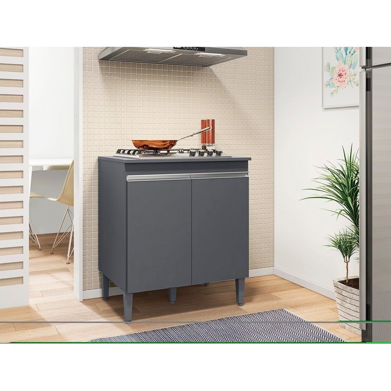 Balcão Gabinete P/ Cooktop 4 ou 5 Bocas 2 Portas - Ajl Móveis:cinza