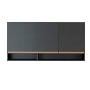 Armário de Cozinha Aéreo Sabrina 120 Cm 3 Portas Nicho Mdp Preto Texturizado 0451- Menu
