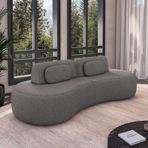 Sofá Sala de Estar Modulado França 280cm Encosto Articulável com Almofadas Linho Cinza Escuro G45 - 
