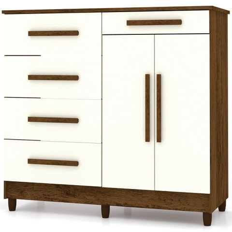Cômoda Sapateira Quarto 5 Gavetas 2 Portas Mdp Sirios Imbuia/champanhe