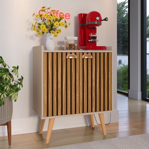 Aparador Buffet 2 Portas Pequeno Cantinho Café Cozinha Sala Jantar Estilo Retrô Puxador Concha Luxo
