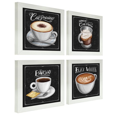 Quadro Decorativo Café Expresso Padaria 12x12cm 4 Un Branca