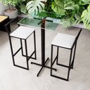 Ver imagem 1 de Conjunto Mesa Alta Bar Bistrô Quadrada Vidro 2 Banquetas Confort Estofado Don Castro