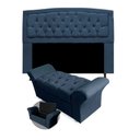 Ver imagem 1 de Kit Cabeceira Geovana + Calçadeira Baú Veneza Casal 140cm Suede - Ecotec Decor:Azul Marinho