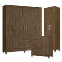 Ver imagem 1 de Guarda Roupa Casal Panamá com Cômoda Vênus com Pés e Armário Multiuso New Íris Castanho Wood – Moval