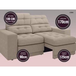 Sofá Jobim 1,70m Assento Retrátil e Reclinável Velosuede - NETSOFAS - 3