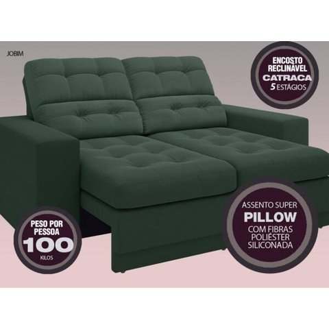 Sofá Jobim 1,70m Assento Retrátil e Reclinável Velosuede - NETSOFAS