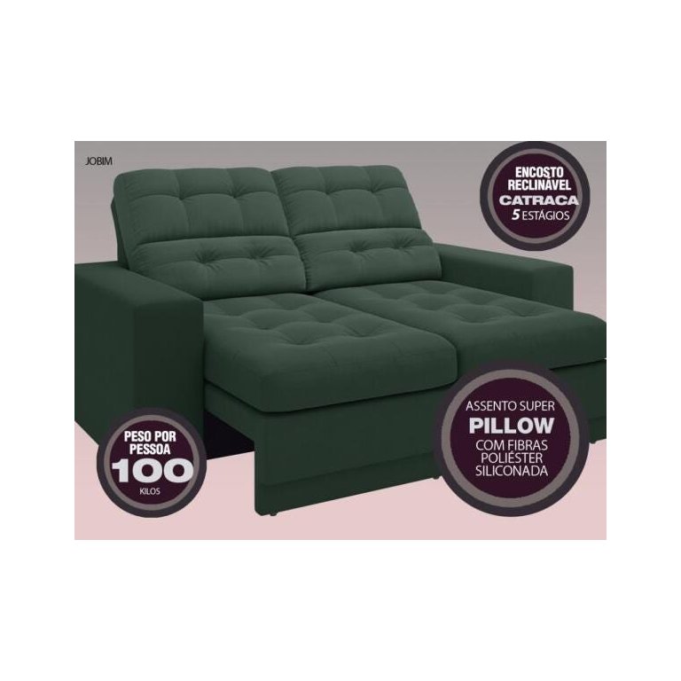Sofá Jobim 1,70m Assento Retrátil e Reclinável Velosuede - NETSOFAS