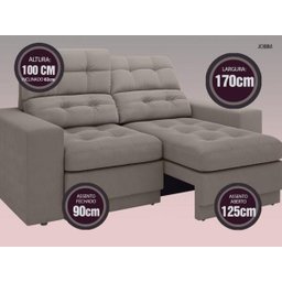 Sofá Jobim 1,70m Assento Retrátil e Reclinável Velosuede - NETSOFAS - 3