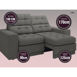 Sofá Jobim 1,70m Assento Retrátil e Reclinável Velosuede - NETSOFAS - 3