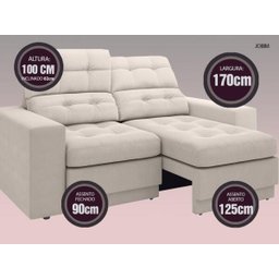 Sofá Jobim 1,70m Assento Retrátil e Reclinável Velosuede - NETSOFAS - 3