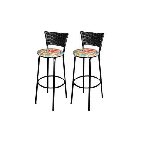 Jogo 2 Banqueta Alta Para Cozinha Ratan Preta Estofado Cerveja