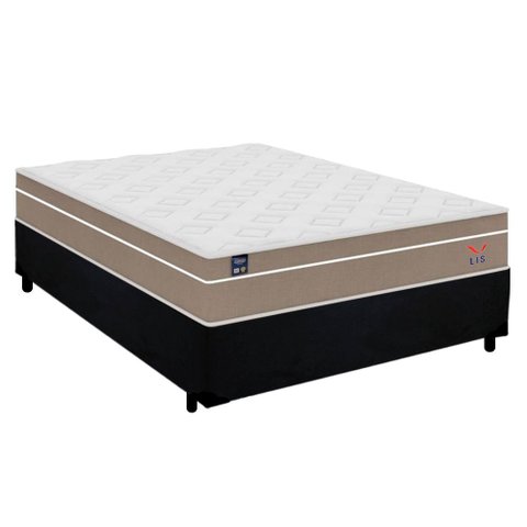 Cama Box Casal Suede + Colchão Lis Molas Ensacadas Superpocket Plumatex 138cm – Suporta até 120 Kg P