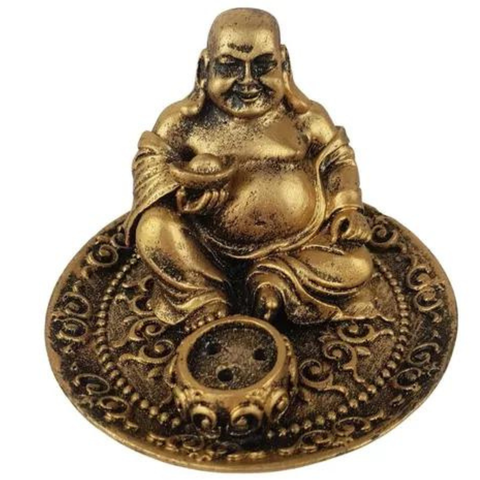 Incensário - Buda - Porta Incenso 3 Varetas - Resina Dourado - 8cm - Prosperidade