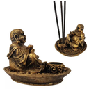 Ver imagem 3 de Incensário - Buda - Porta Incenso 3 Varetas - Resina Dourado - 8cm - Prosperidade
