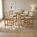 Ver imagem 1 de Conjunto Mesa Bistrô com 4 Banquetas Liz em Madeira Maciça Marrom/Bege