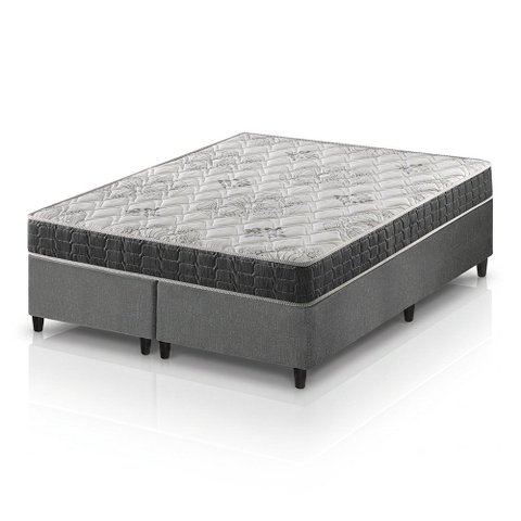 Cama Box Queen Cinza + Colchão Espuma D33 Ortopédico Zidi San Francisco 158x198x54cm
