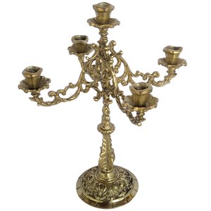 Castiçal de 5 Velas Estanho e Bronze Polido Religioso Decoração Cristã