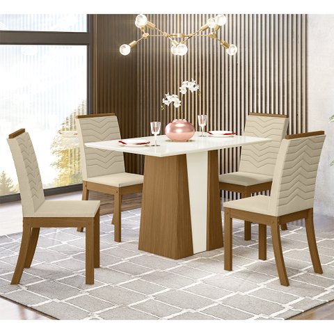 Conjunto Sala de Jantar Tampo MDF Canto Reto 120 Cm 04 Cadeiras Dulce Henn