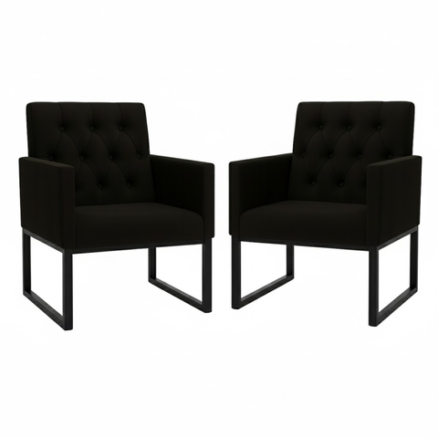 Kit 2 Poltronas Decorativas Reforçada Recepção Base Ferro Preto