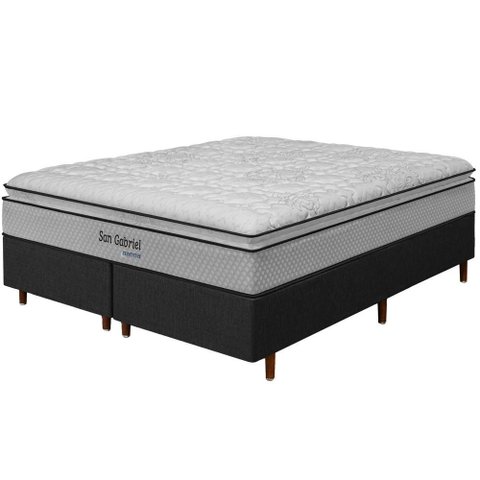 Cama Box Preta + Colchão King Size Ortopédico San Gabriel Branco Espuma D33 One Pillow