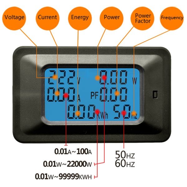 Wattimetro Voltimetro Amperimetro AC 110~250V 100A - 3