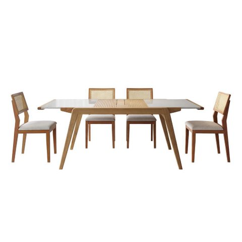 Mesa de Jantar Embau com 4 Cadeiras Vitória Linho Off White 140cm