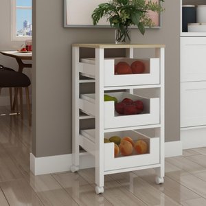 Armário Fruteira 3 Cestos com Detalhes em Vidro e Rodizios Branco/savana Genialflex