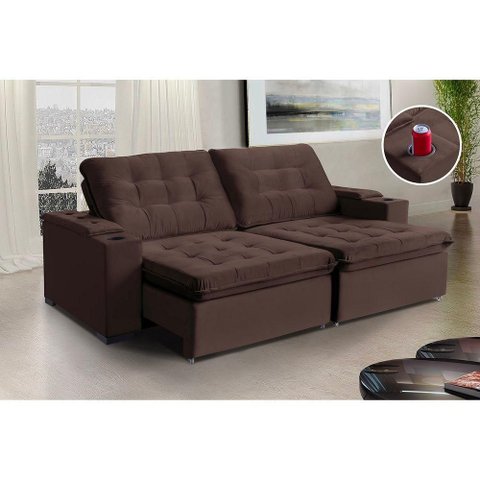 Sofá Londres com Porta Copo 4 Lugares 2,20cm - de Casa Décor Estofados Marrom