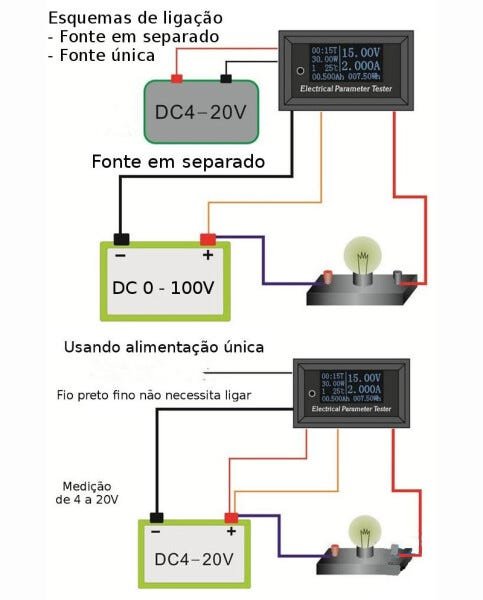 Wattimetro Voltimetro amperimetro DC 100V 10A 7 em 1 - 5