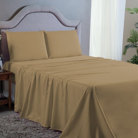 Conjunto Lençol Cama Casal 4 Peças 400 Fios com Elástico e Fronhas Toque Macio:avela