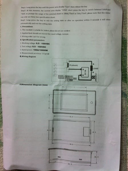 Wattimetro, Voltimetro, Amperimetro Dc 6,5~100V 100A C/Shunt - 6