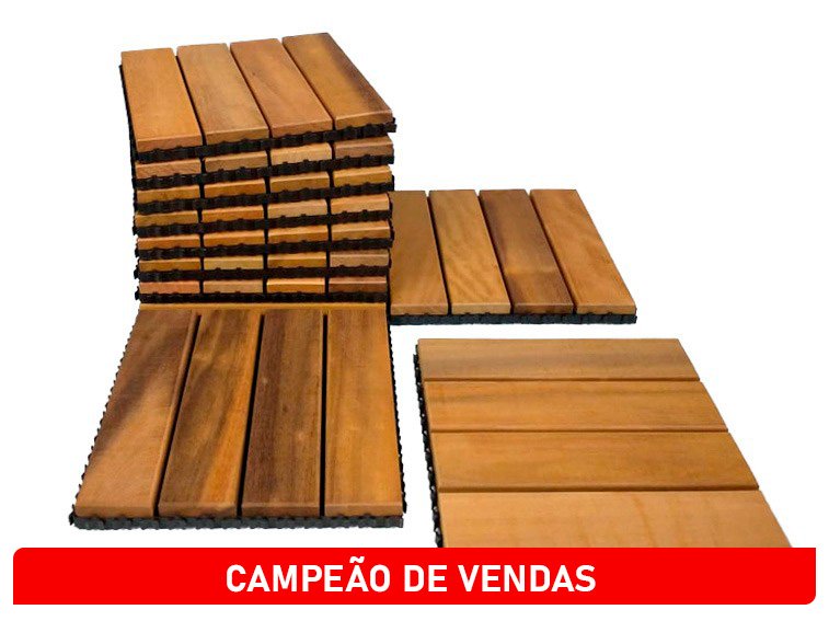 Deck de Madeira Modular Base Plástica 30x30 cm de Itauba Cx. com 11 peças - 1