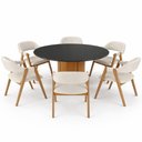 Ver imagem 2 de Mesa Redonda Tampo de Vidro Verbena 135cm Ypê Preto N01 com 6 Cadeiras Nadja Linho Cru - Lyam Decor