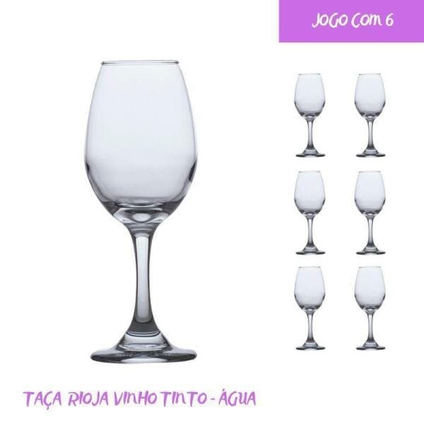 Conjunto 6 Taças De Vidro 318Ml Vinho Tinto Água Cristal - 2