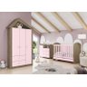 Quarto Infantil Guarda Roupa Cômoda e Berço Chalé Rústico/Rosa Chá - Móveis Henn - 1