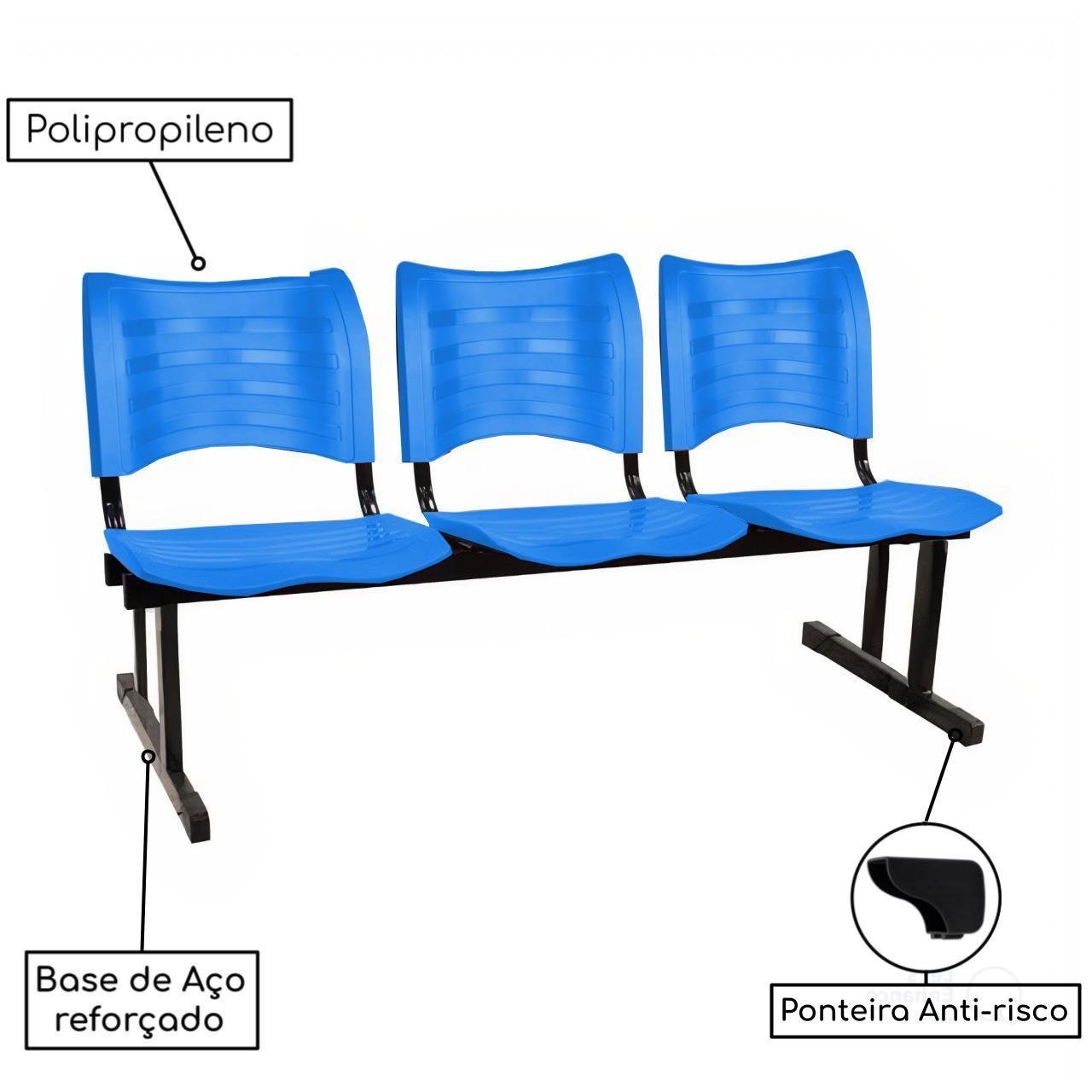 Cadeira para Sala de Espera Plástica 03 Lugares Cor Azul Mastcmol - 4