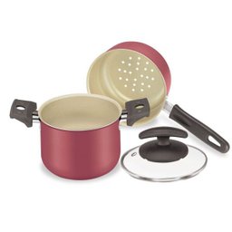 Cuscuzeiro e Caldeirão com Tampa de Vidro 12cm Cereja 136112 - Fortaleza - 3