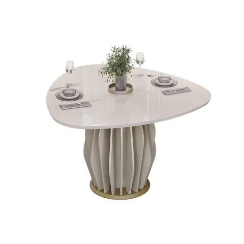 Mesa de Sala Jantar Tokyo C/ Tampo Madeirado C/ Vidro Orgânico 136x136cm Off White/off White - Dj M
