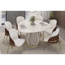 Ver mais imagens de Mesa de Sala Jantar Tokyo C/ Tampo Madeirado C/ Vidro Orgânico 136x136cm Off White/off White - Dj M