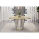 Ver imagem 6 de Mesa de Sala Jantar Tokyo C/ Tampo Madeirado C/ Vidro Orgânico 136x136cm Off White/off White - Dj M