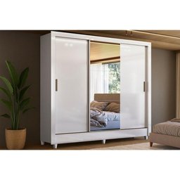 Guarda Roupa Casal França 3 Portas de Correr C/ Espelho 2 Gavs Branco - Santos Andirá - 1