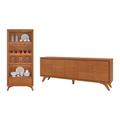 Conjunto Sala de Jantar Premium Buffet Naturalle Cristaleira Naturalle Mavaular