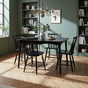 Jogo de Jantar Colonial Brisa Mesa 110x80 Cm + 04 Cadeiras Preta Rustico