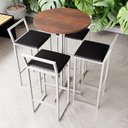 Ver imagem 1 de Conjunto Mesa Alta Bar Bistrô Redonda Imbuia 4 Banquetas Estofado Ind White Don Castro