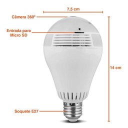 Lâmpada Led Espiã Câmera Segurança Wifi Panorâmica 360° Full Hd Android Ios Sd Microfone Bivolt - 1