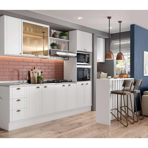 Cozinha Completa Mdf Estilo Americana Modulável Lançamento Cor:branco